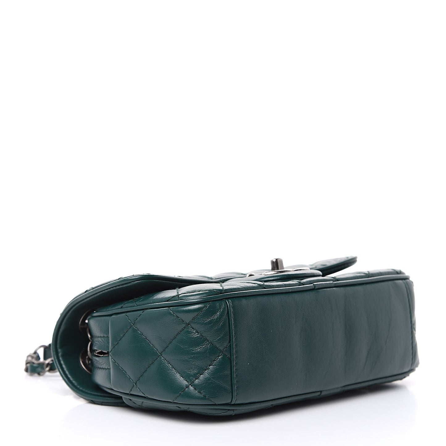 Aged Calfskin Quilted Small Easy Flap Green