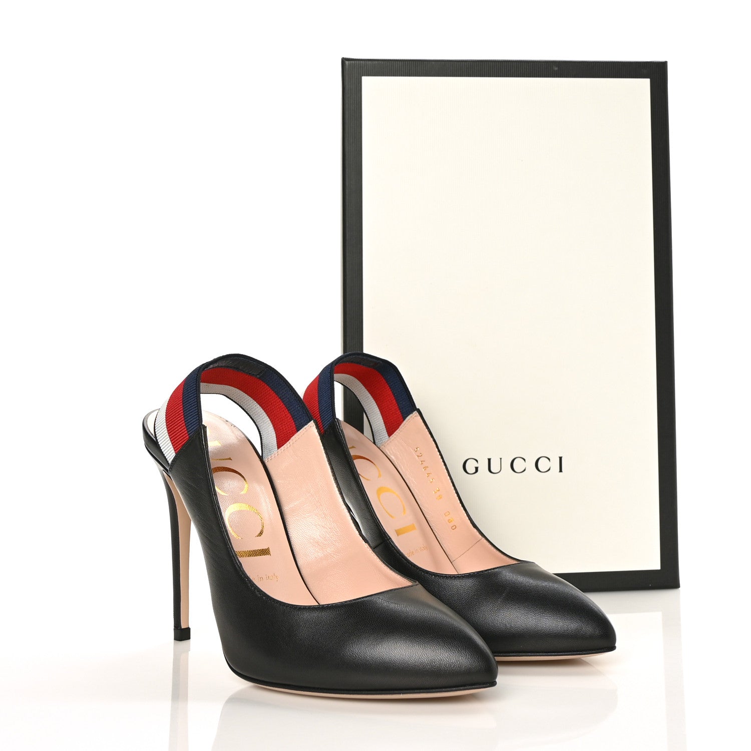 Gucci Malaga Kid Web Sylvie High Heel Slingback Pumps 38 Black 8 of 8