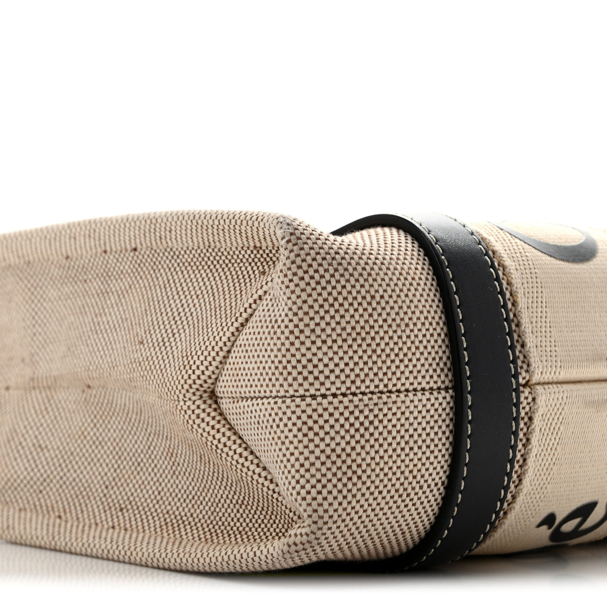Linen Calfskin Small Woody Ribbon Tote White Black