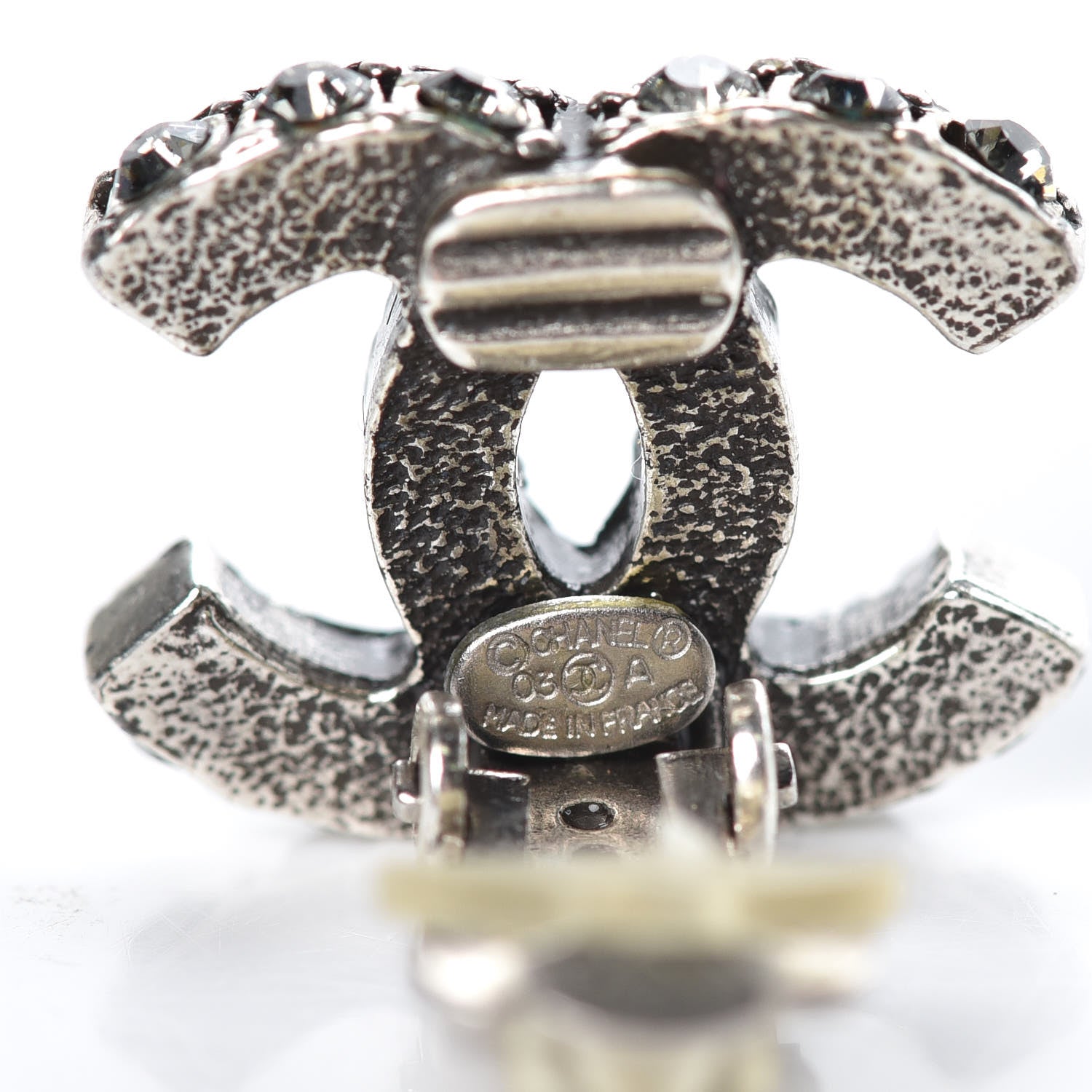 Chanel Crystal CC Clip On Earrings Silver 4 of 5