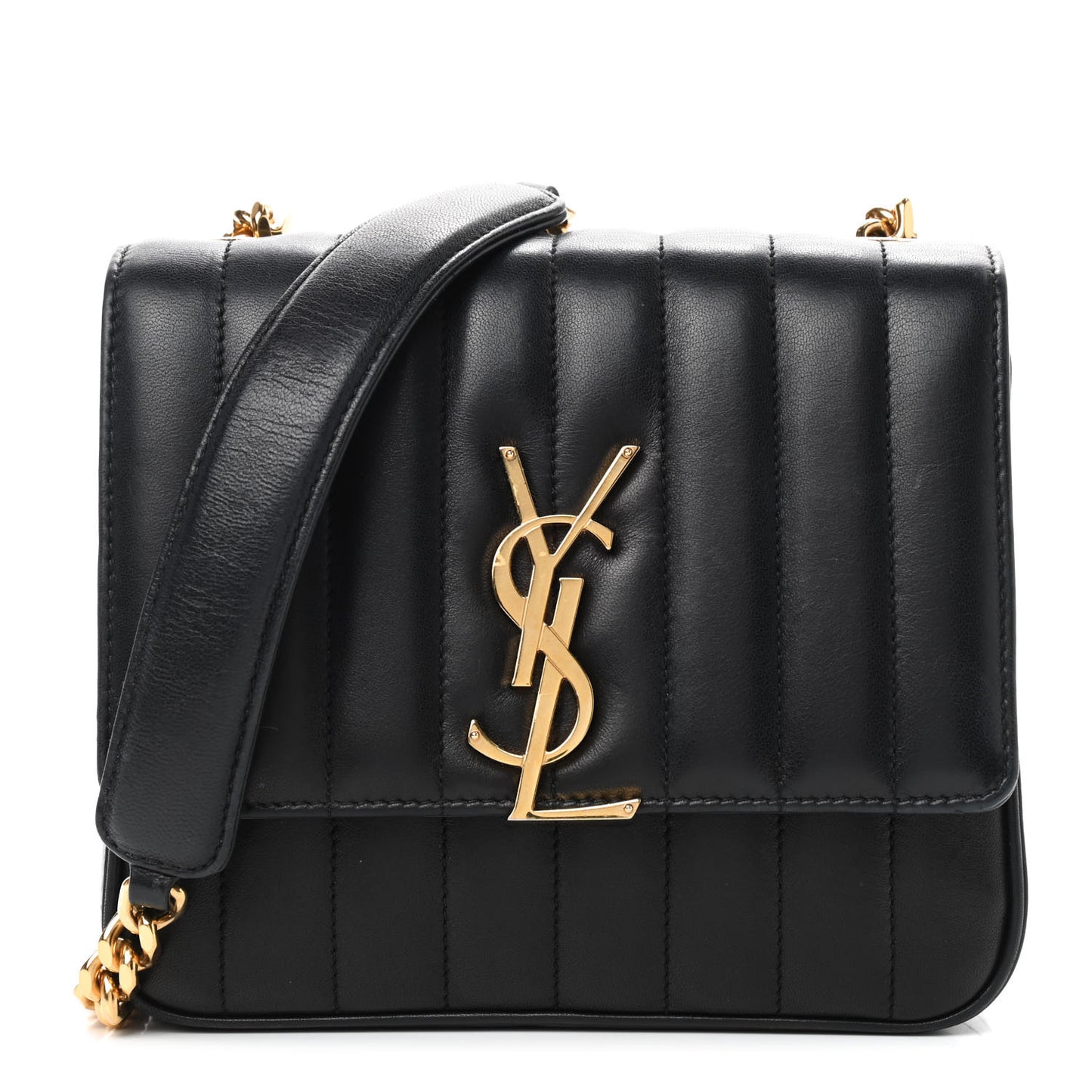 Lambskin Matelasse Monogram Medium Vicky Chain Bag Black