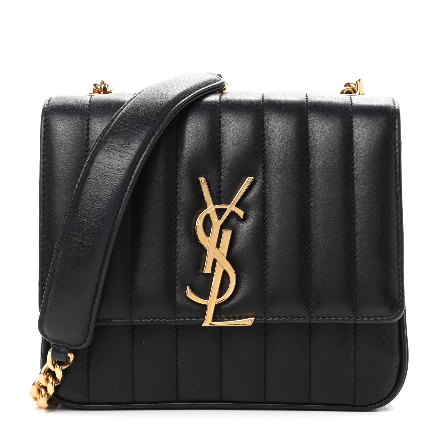 Saint Laurent Lambskin Matelasse Monogram Medium Vicky Chain Bag Black 1 of 10