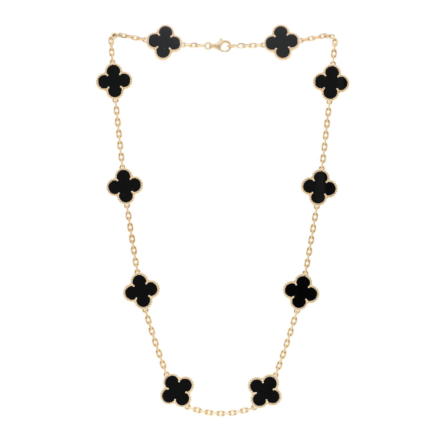 Van Cleef & Arpels 18K Yellow Gold Black Onyx 10 Motifs Vintage Alhambra Necklace 3 of 4
