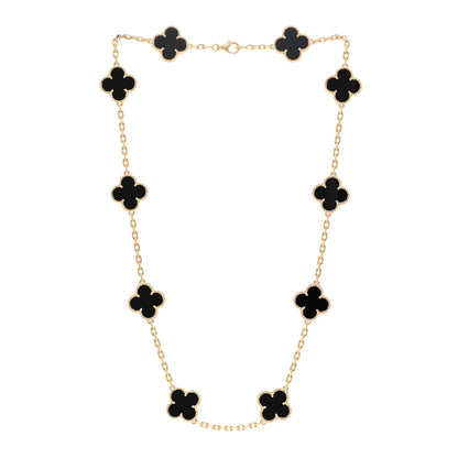 Van Cleef & Arpels 18K Yellow Gold Black Onyx 10 Motifs Vintage Alhambra Necklace 3 of 4