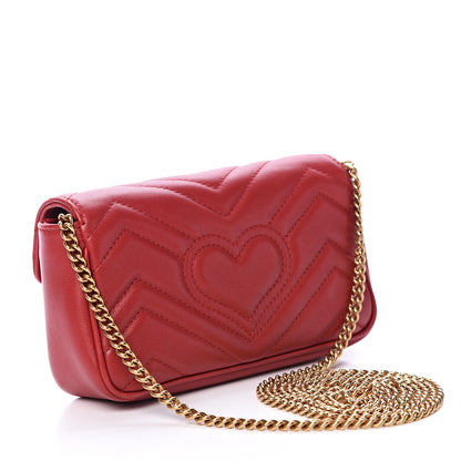 Gucci Calfskin Matelasse Super Mini GG Marmont Shoulder Bag Hibiscus Red 2 of 14