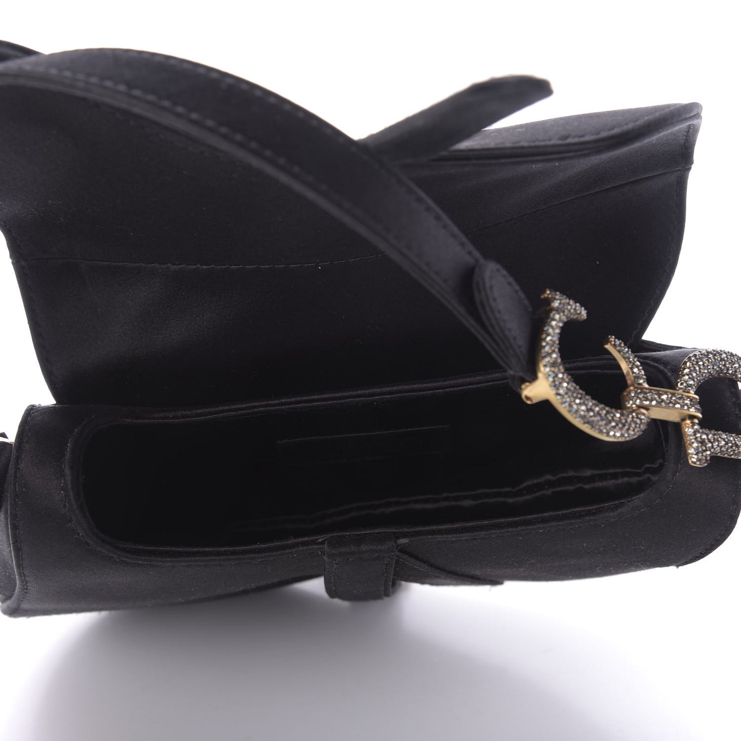 Satin Crystal Mini Saddle Bag Black