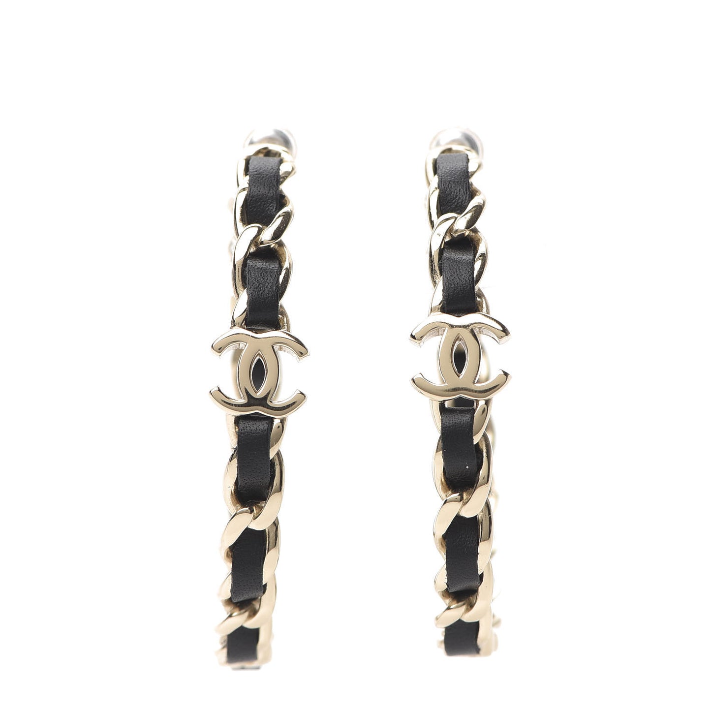 Lambskin CC Chain Hoop Earrings Matte Gold Black