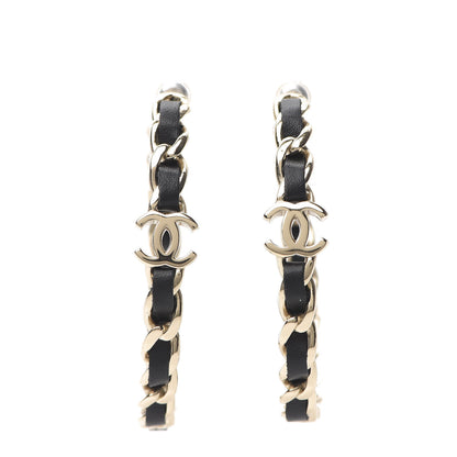 Chanel Lambskin CC Chain Hoop Earrings Matte Gold Black 1 of 5