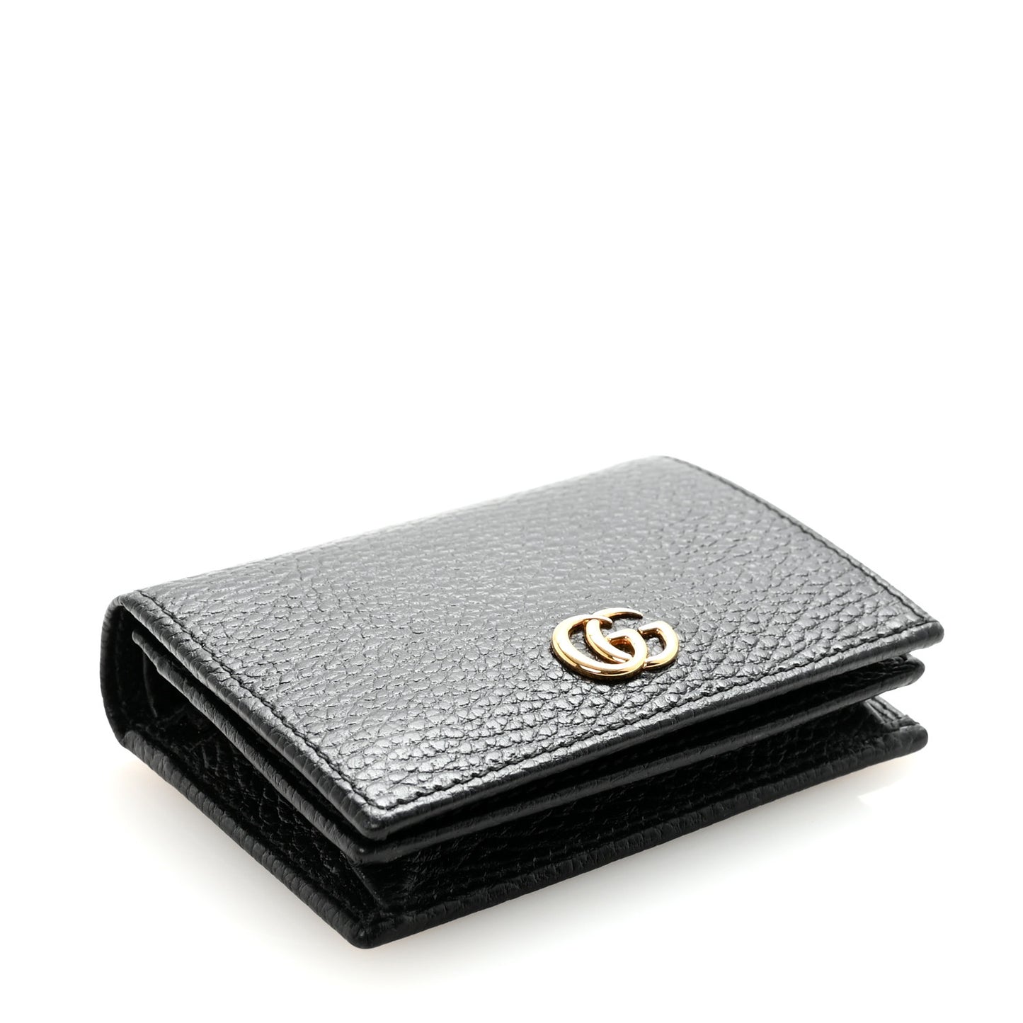 Pebbled Calfskin GG Marmont Card Case Black