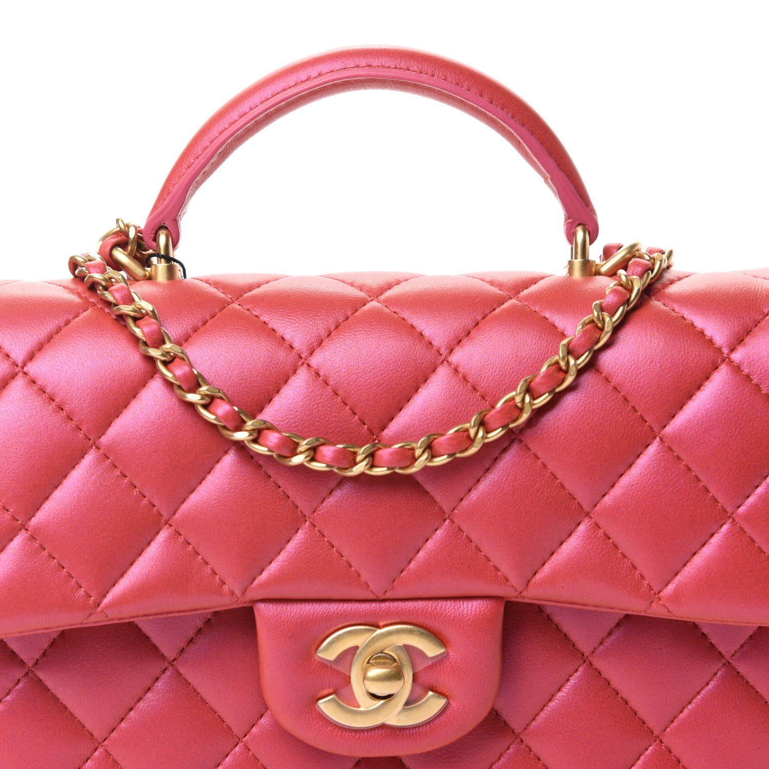 Chanel Iridescent Lambskin Quilted Mini Top Handle Rectangular Flap Red 10 of 11