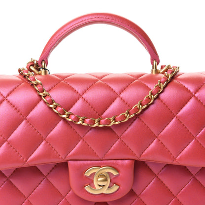 Chanel Iridescent Lambskin Quilted Mini Top Handle Rectangular Flap Red 10 of 11