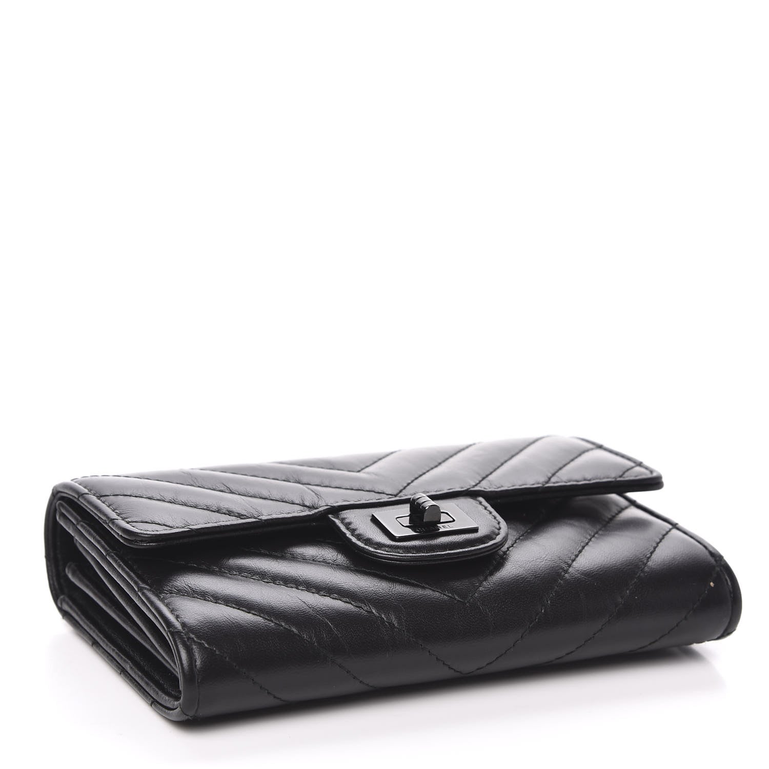 Chanel Aged Calfskin Chevron Quilted Reissue Medium Flap Wallet So Black 3 of 9