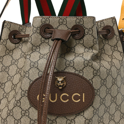 Gucci GG Supreme Monogram Neo Vintage Drawstring Bucket Backpack Beige New Acero Crop 8 of 10