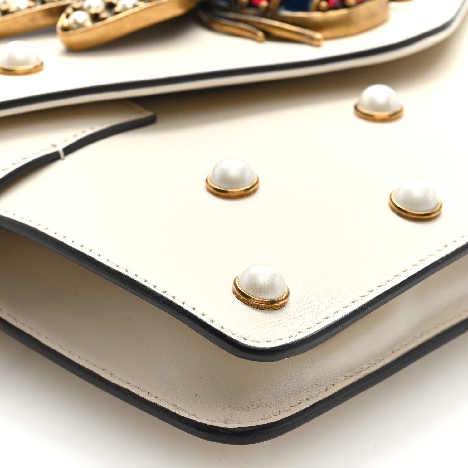 Gucci Nappa Pearl Studded Mini Queen Margaret Broadway Shoulder Bag Mystic White 9 of 10