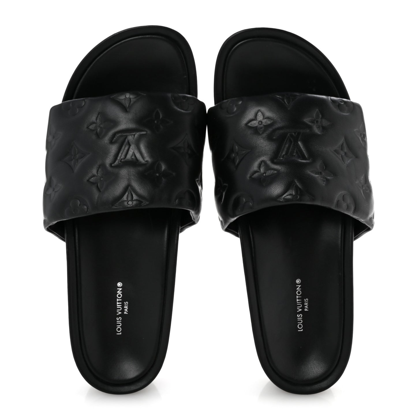 Lambskin Embossed Monogram Jumbo Flatform Mule Sandals 39 Black