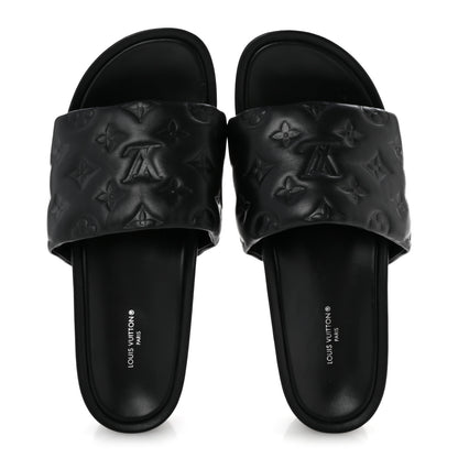Louis Vuitton Lambskin Embossed Monogram Jumbo Flatform Mule Sandals 39 Black 2 of 11
