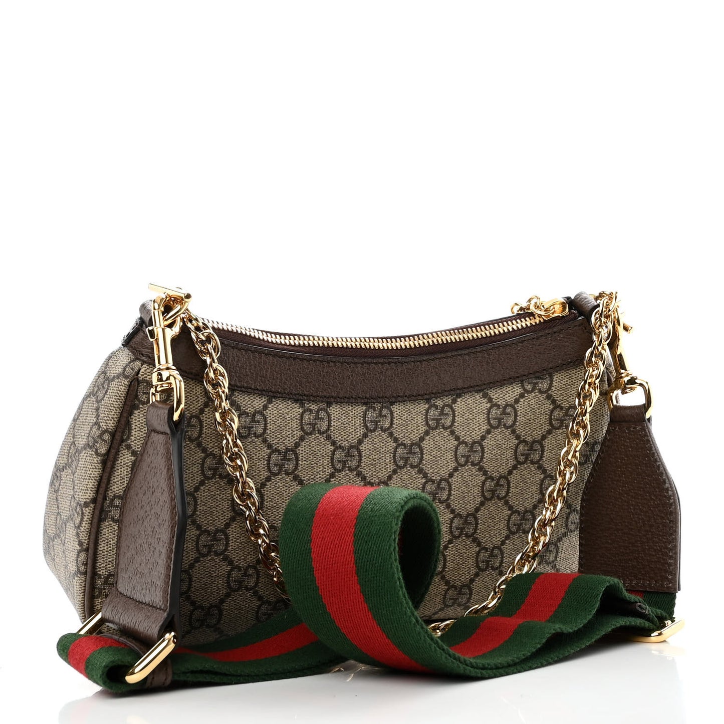 GG Supreme Monogram Textured Dollar Calfskin Web Small Ophidia GG Handbag Beige Ebony New Acero