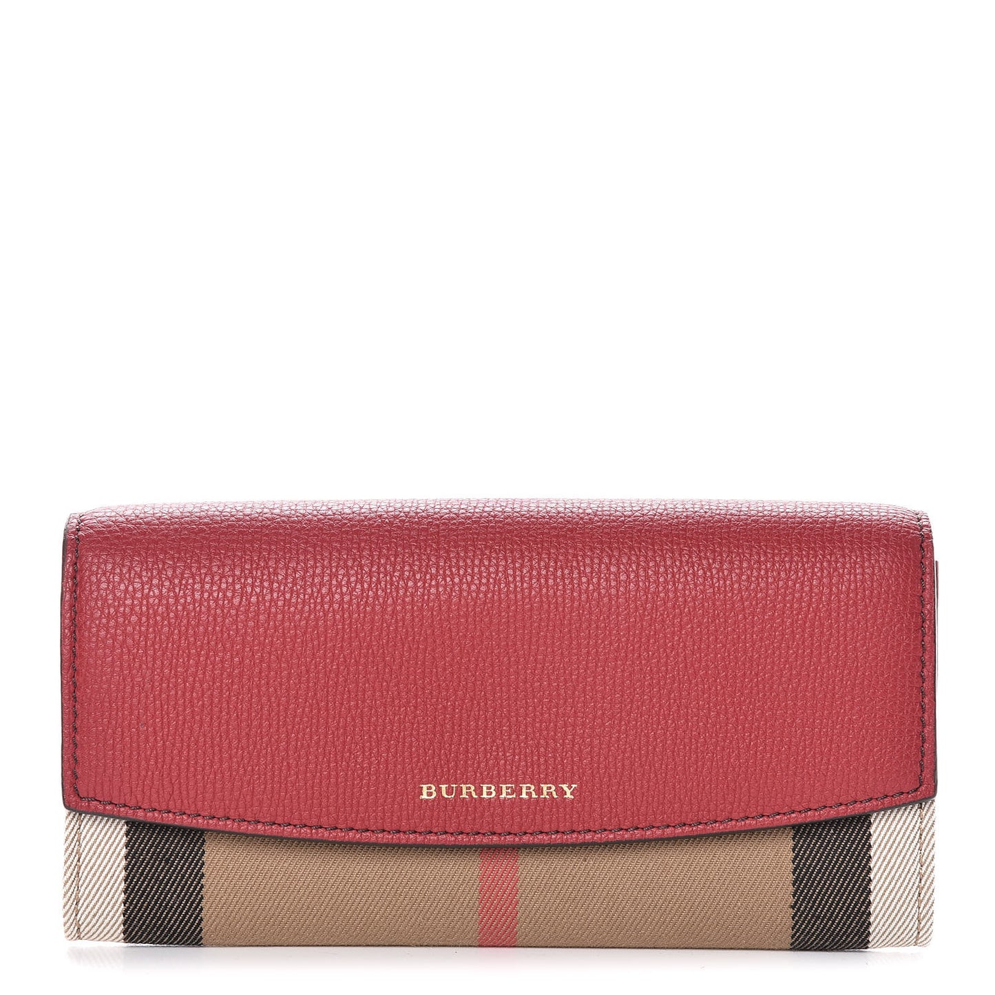 Calfskin House Check Porter Continental Wallet Red