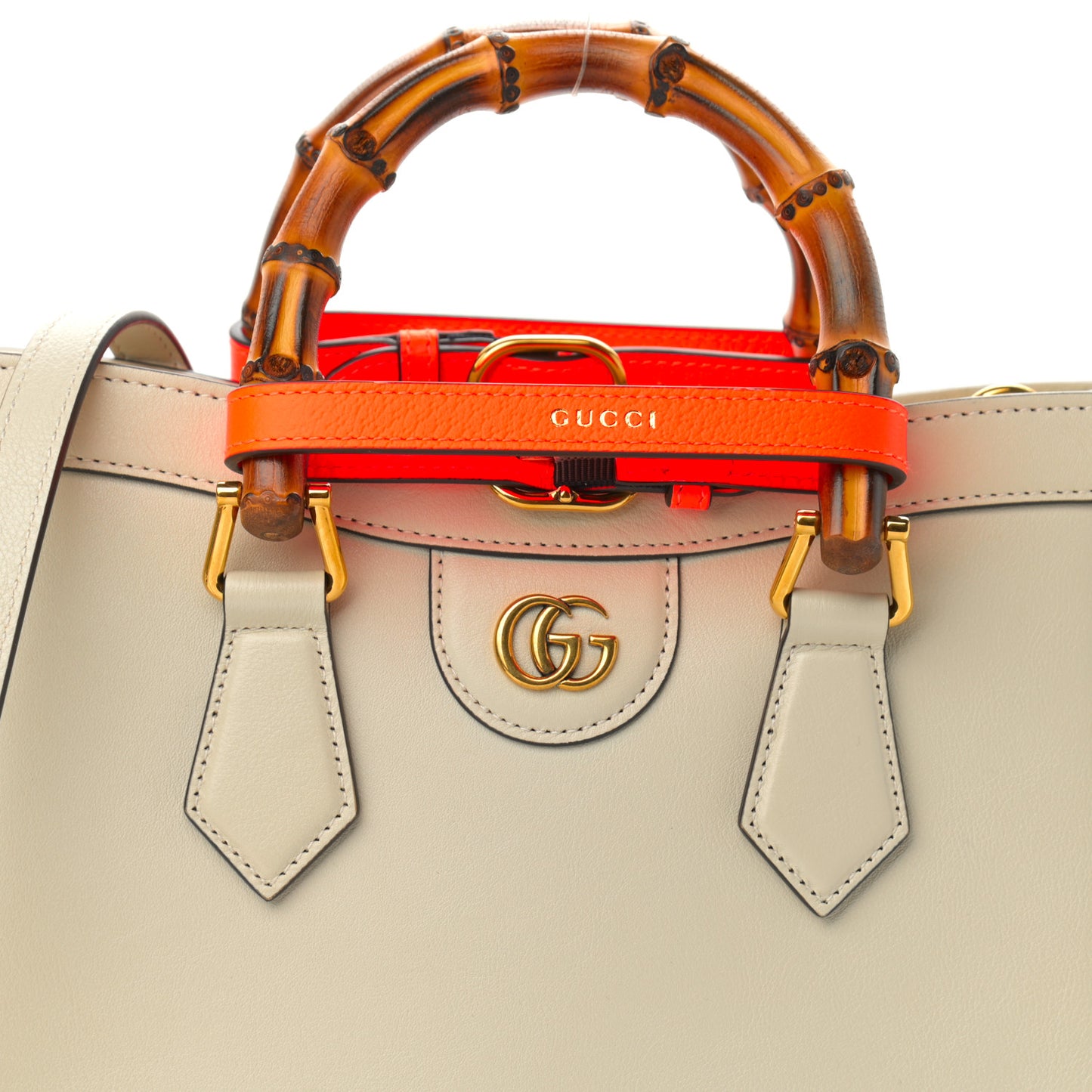 Wonka Grain Calfskin Small Diana Tote Bag Mystic White Orange Fluo
