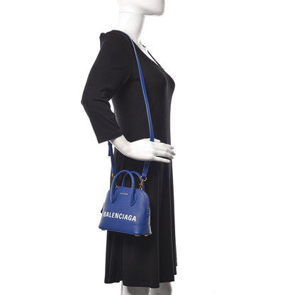 Balenciaga Signature Grained Calfskin Logo XXS Ville Top Handle Bag Bleu Roi White 2 of 10