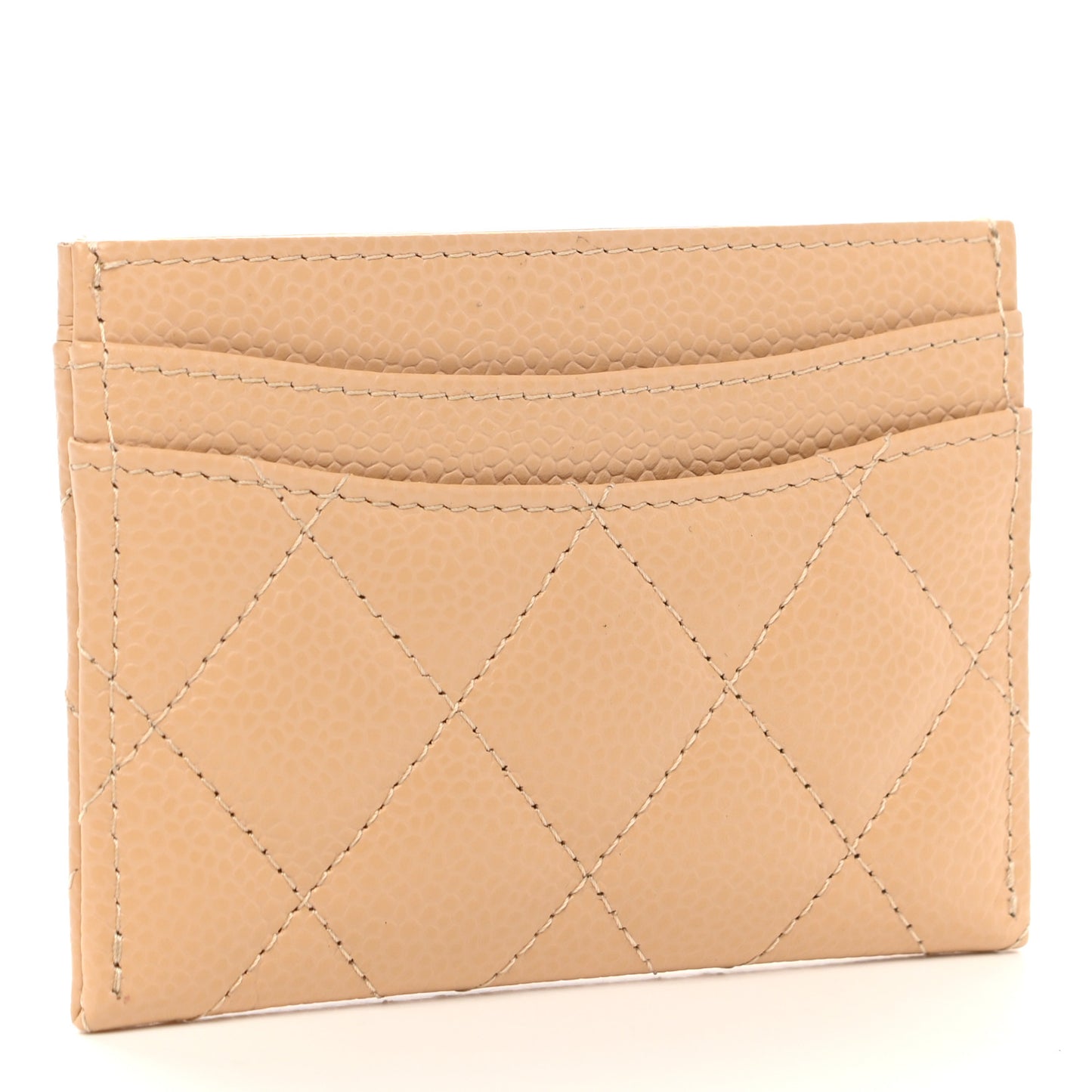 Caviar Quilted Card Holder Beige