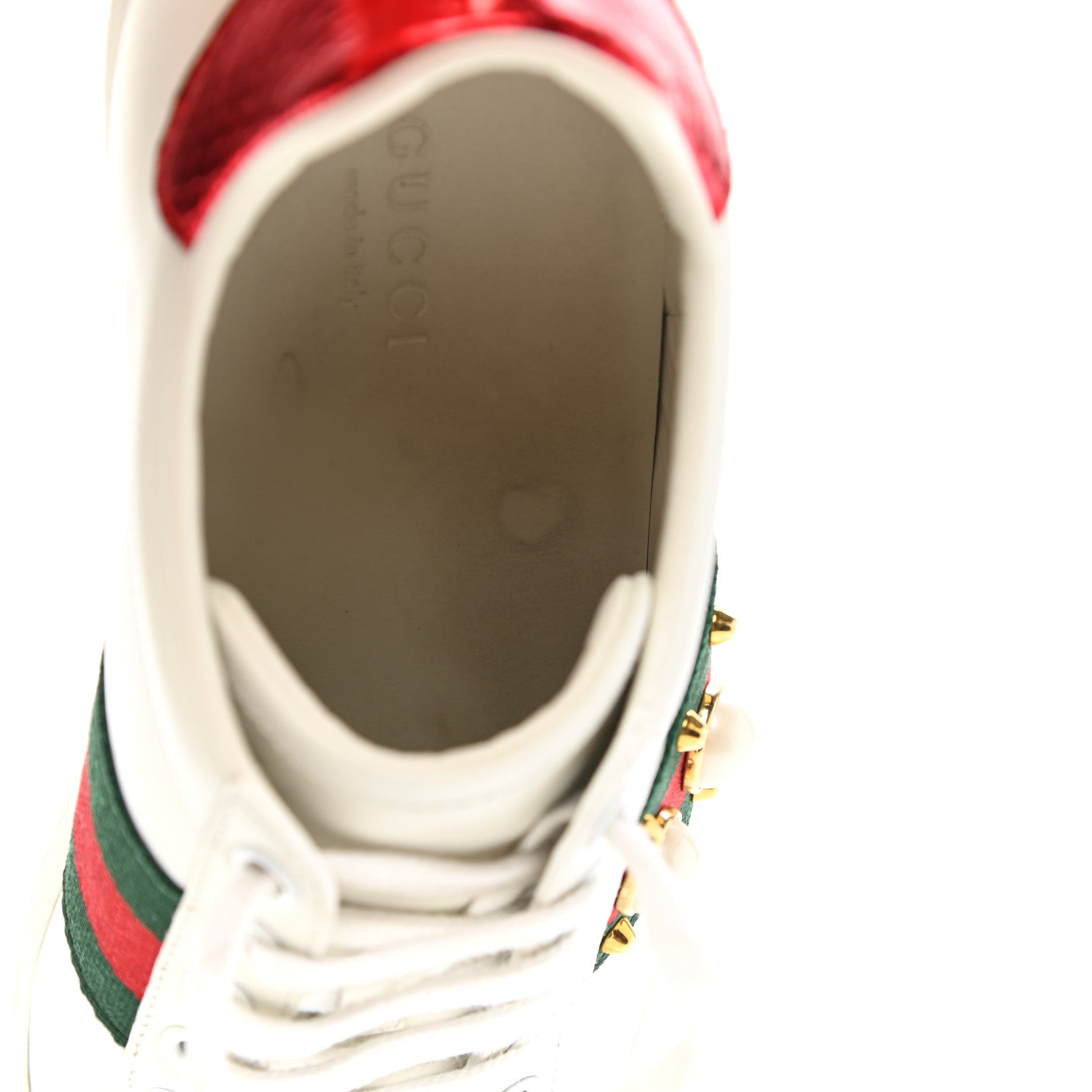Gucci Calfskin Web Pearl Studded Womens Ace Sneakers 35 White 15 of 15