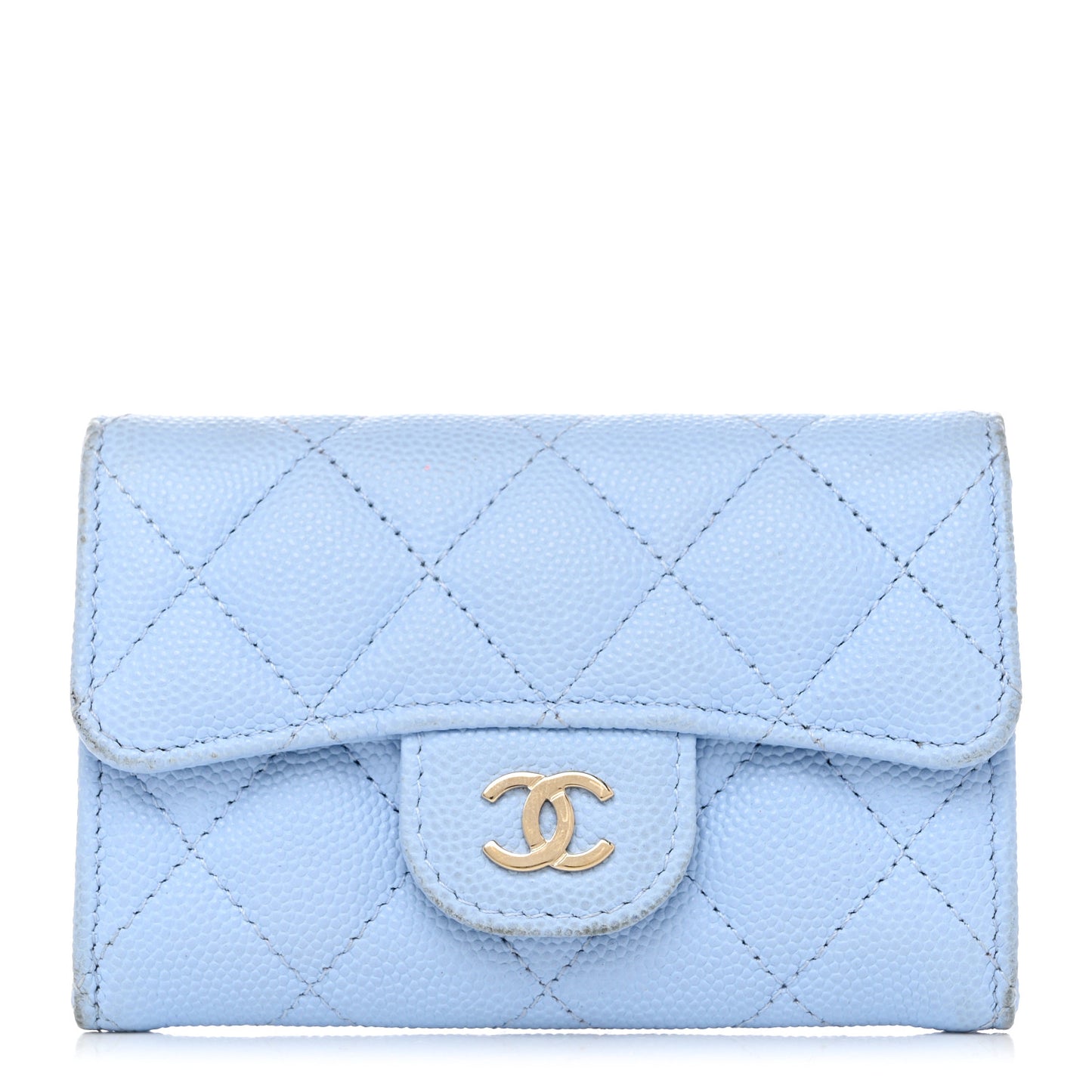 Caviar Quilted Flap Card Holder Wallet Light Blue