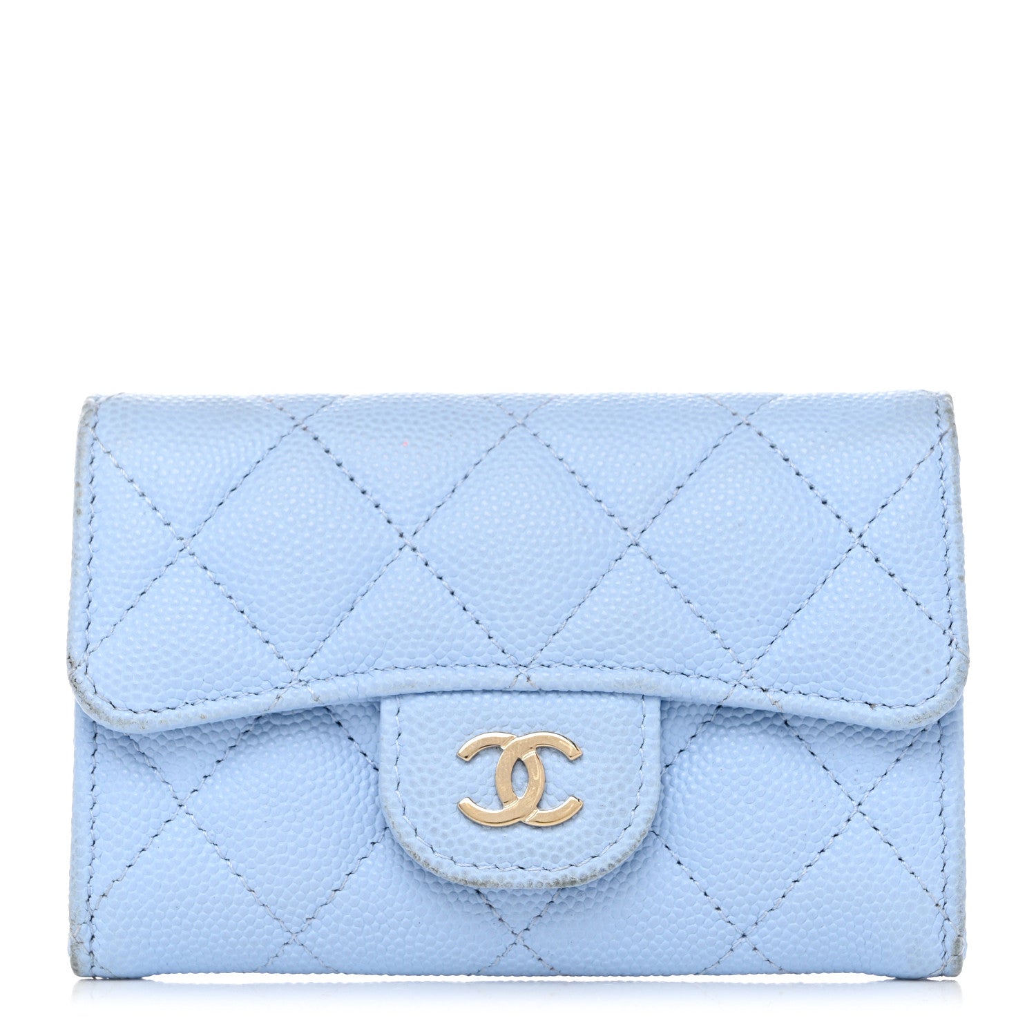 Chanel Caviar Quilted Flap Card Holder Wallet Light Blue 1 of 17