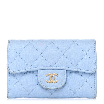 Chanel Caviar Quilted Flap Card Holder Wallet Light Blue 1 of 17