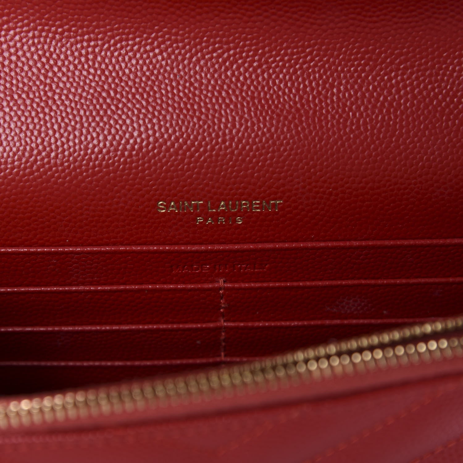 Saint Laurent Grain De Poudre Matelasse Chevron Monogram Envelope Chain Wallet New Red 8 of 11
