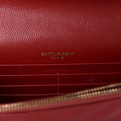 Saint Laurent Grain De Poudre Matelasse Chevron Monogram Envelope Chain Wallet New Red 8 of 11
