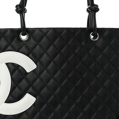 Chanel Calfskin Quilted Large Cambon Tote Black White 8 of 10