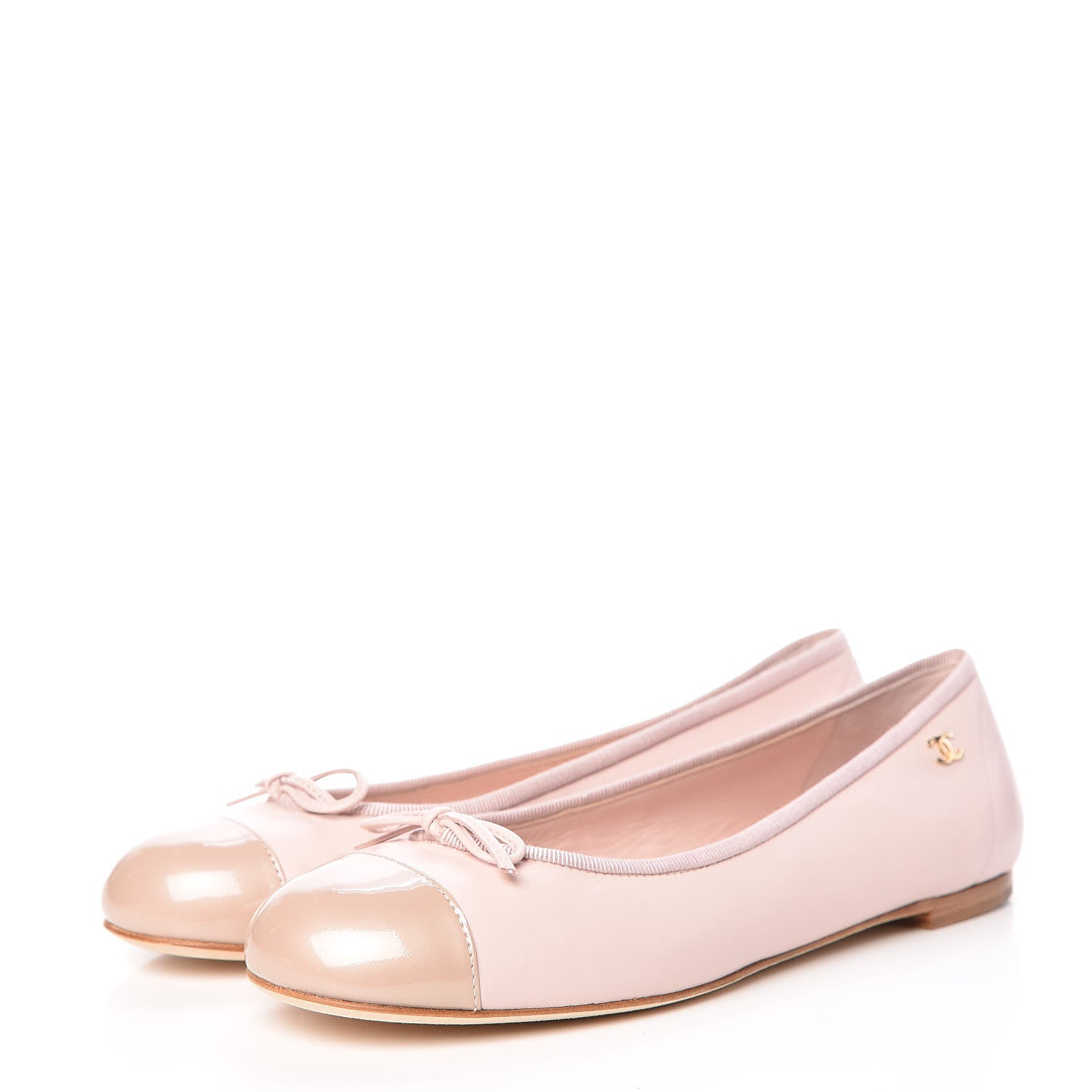 Chanel Lambskin Patent Cap Toe CC Ballerina Flats 37 Rose Clair 3 of 10