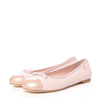Chanel Lambskin Patent Cap Toe CC Ballerina Flats 37 Rose Clair 3 of 10