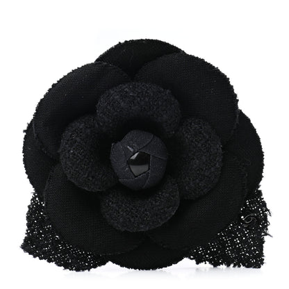 Chanel Tweed Camellia Pin Brooch Black 1 of 4