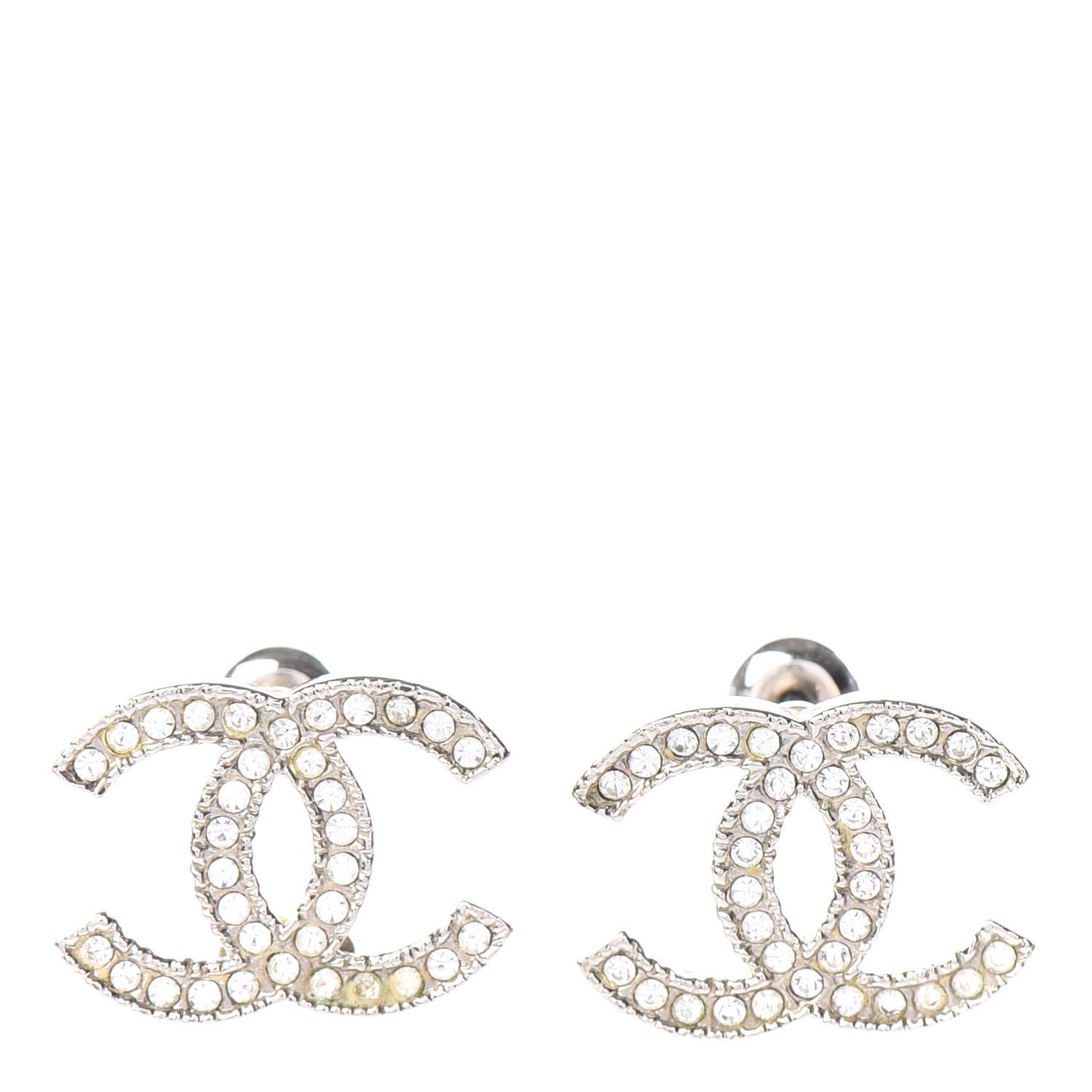 Crystal CC Stud Earrings Silver