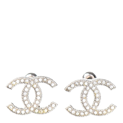 Chanel Crystal CC Stud Earrings Silver 1 of 4