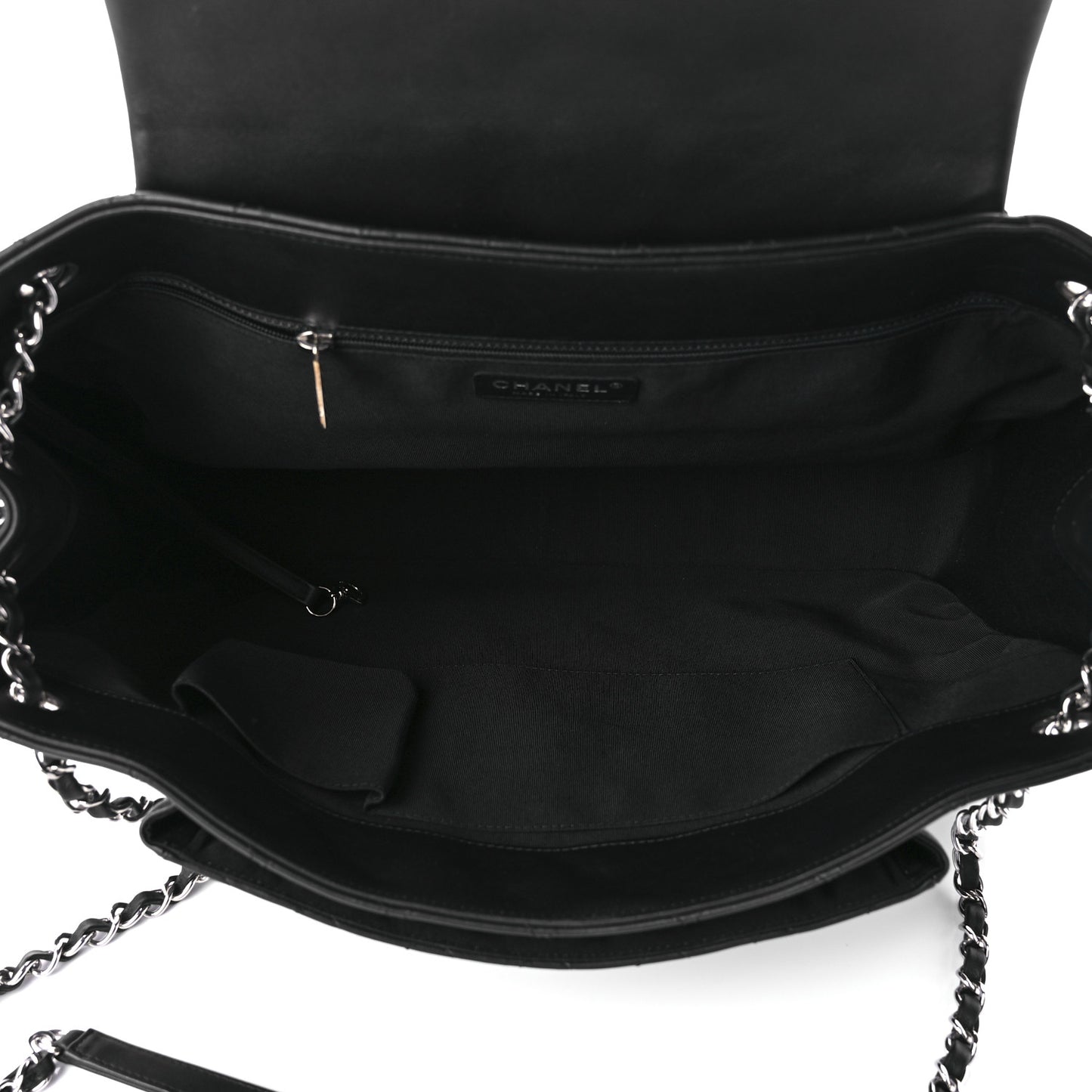 Calfskin Quilted Flap Tote Black