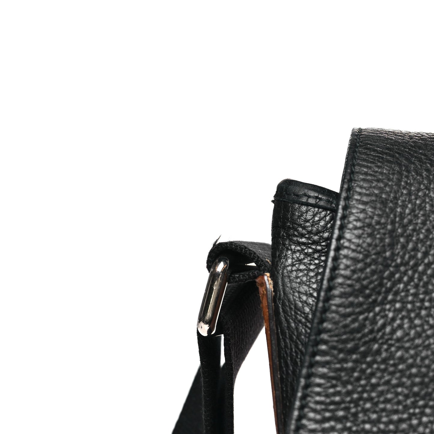 Pebbled Calfskin Web Messenger Bag Black