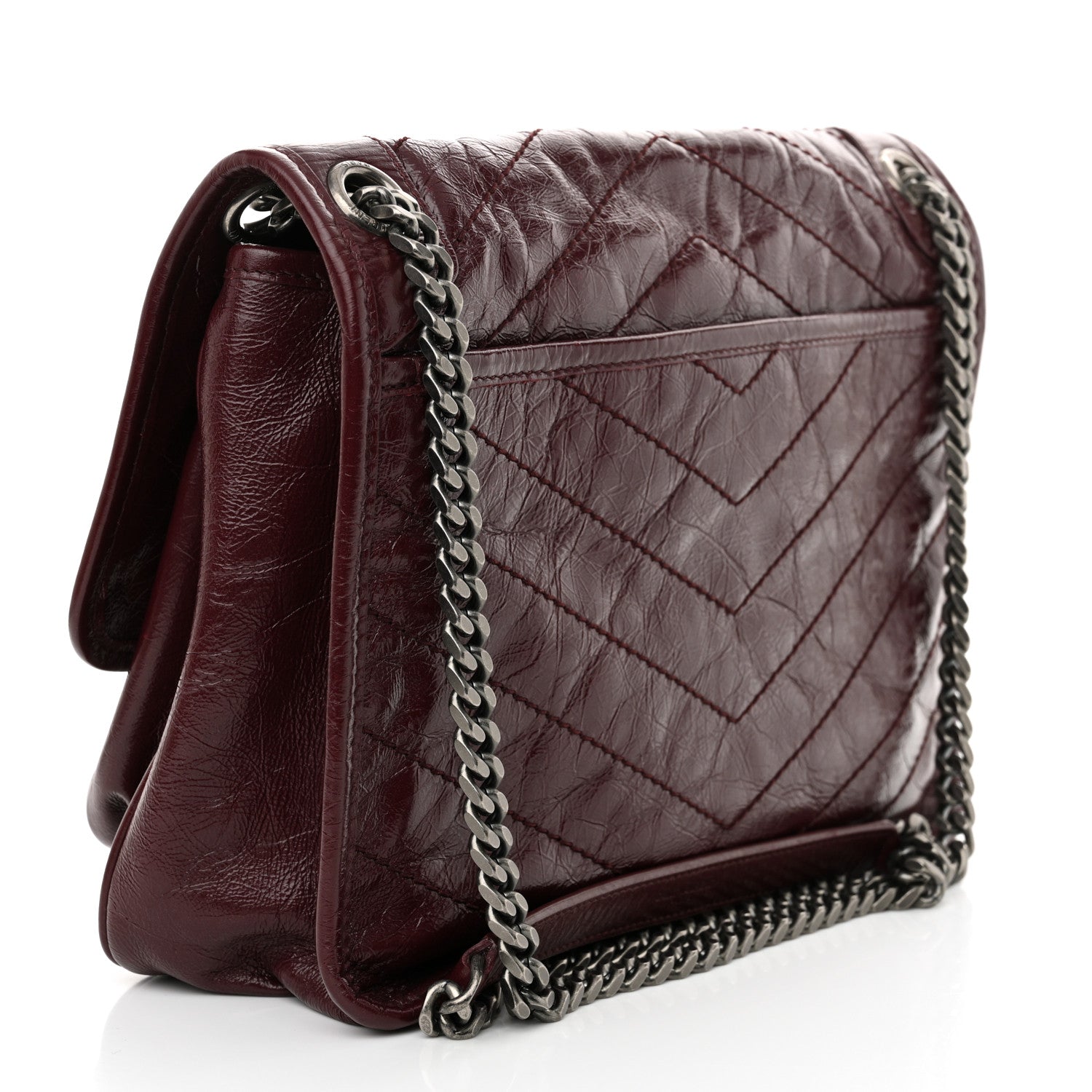 Saint Laurent Crinkled Calfskin Matelasse Monogram Medium Niki Chain Satchel Rouge Legion 3 of 13