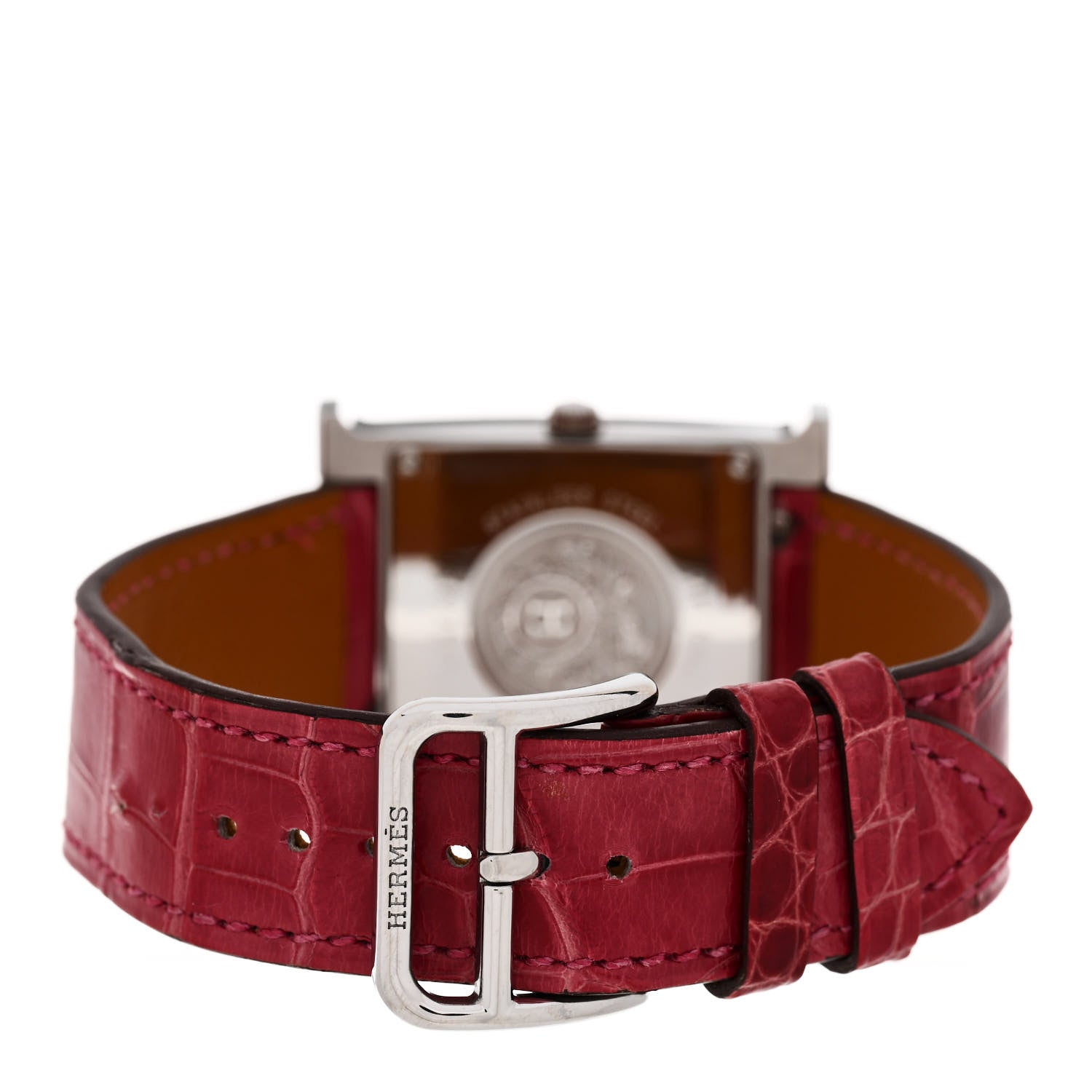 Hermes Stainless Steel Alligator Diamond Mother of Pearl 26mm Heure H Hour Quartz Watch Braise 3 of 5