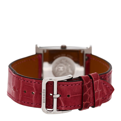 Hermes Stainless Steel Alligator Diamond Mother of Pearl 26mm Heure H Hour Quartz Watch Braise 3 of 5