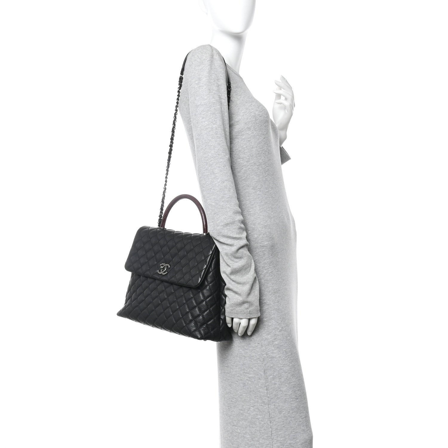 Chanel Caviar Lizard Quilted Large Coco Handle Flap Black 2 of 13