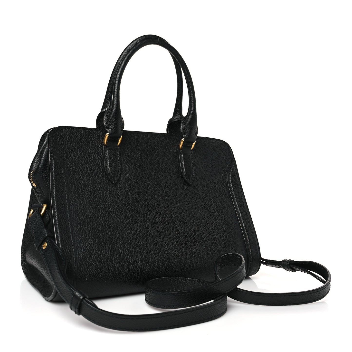 Pebbled Calfskin Padlock Pocket Tote Black