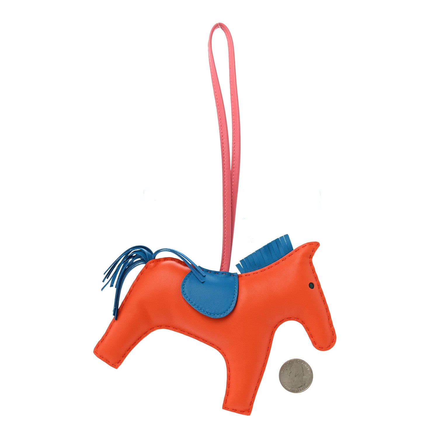 Hermes Milo Lambskin Grigri Rodeo Horse Bag Charm GM Orange Poppy Bleu Zanzibar Rose Azalee 2 of 5