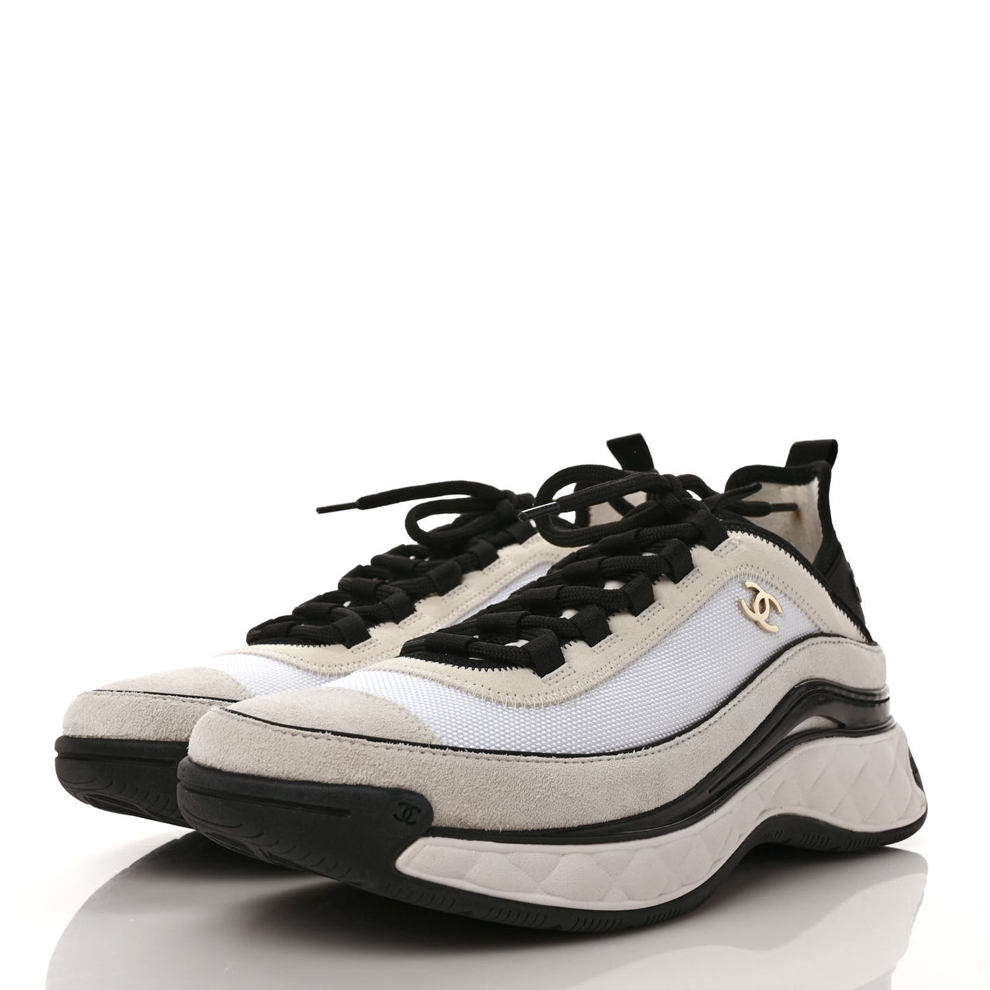 Velvet Calfskin Mixed Fibers CC Sneakers 41 Ivory Black