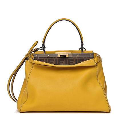 Fendi Vitello Zucca Medium Peekaboo Iconic Satchel Yellow Tobacco 1 of 10