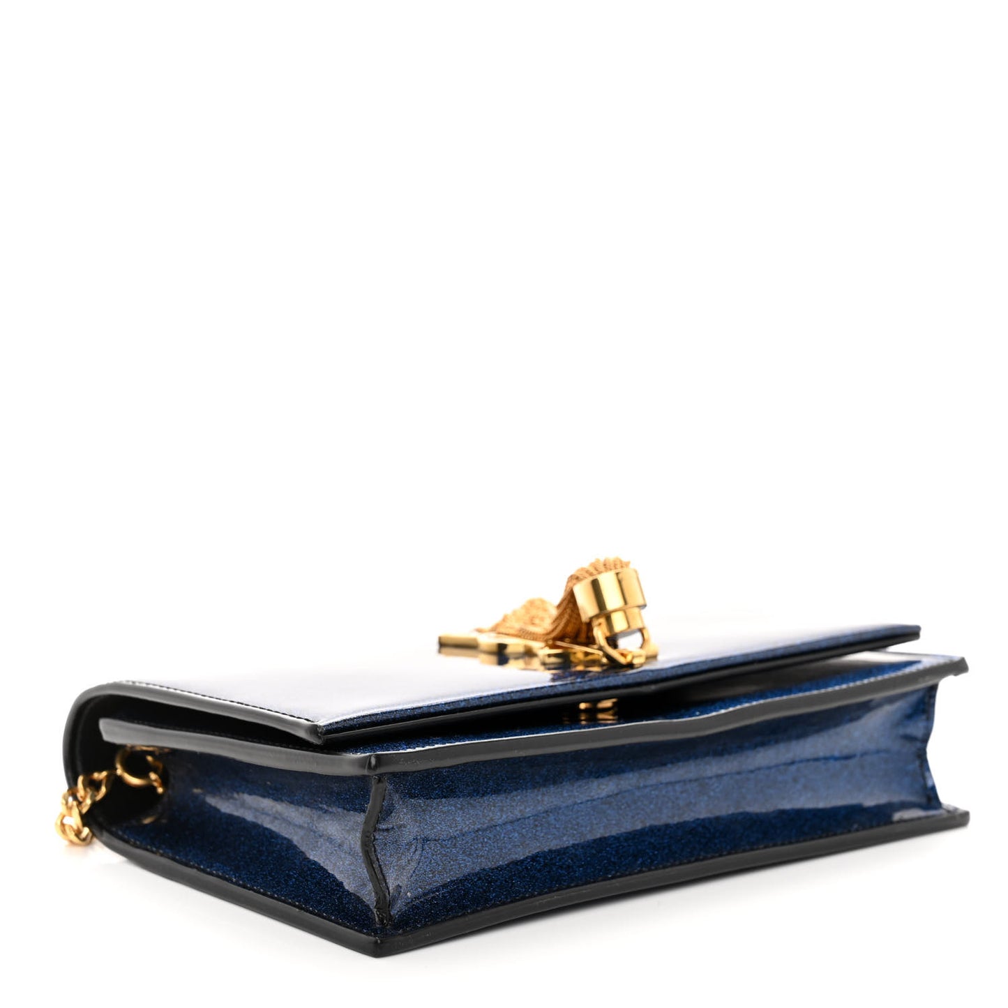Glitter Small Monogram Kate Tassel Satchel Cobalt