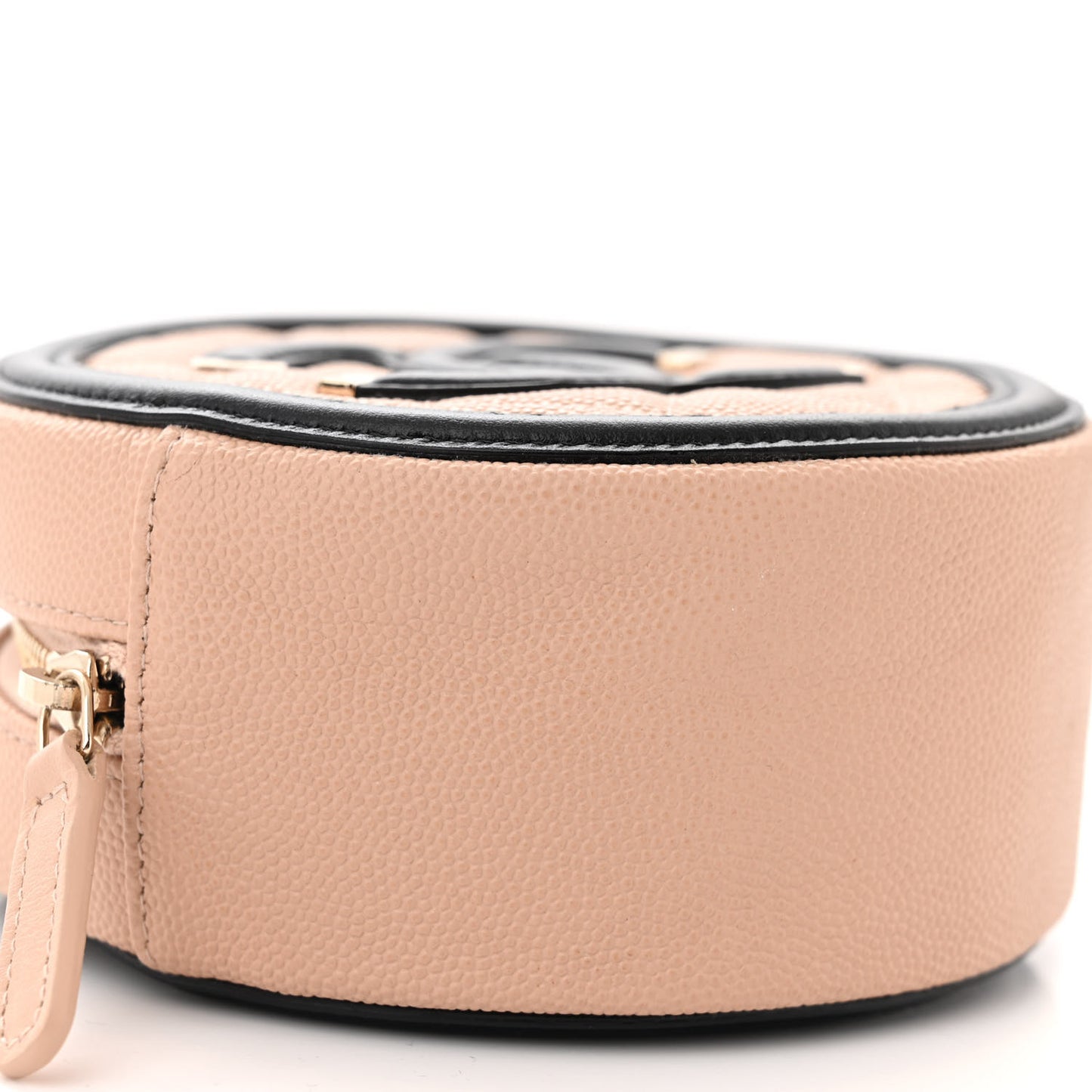 Caviar Quilted Round Filigree Crossbody Beige Black