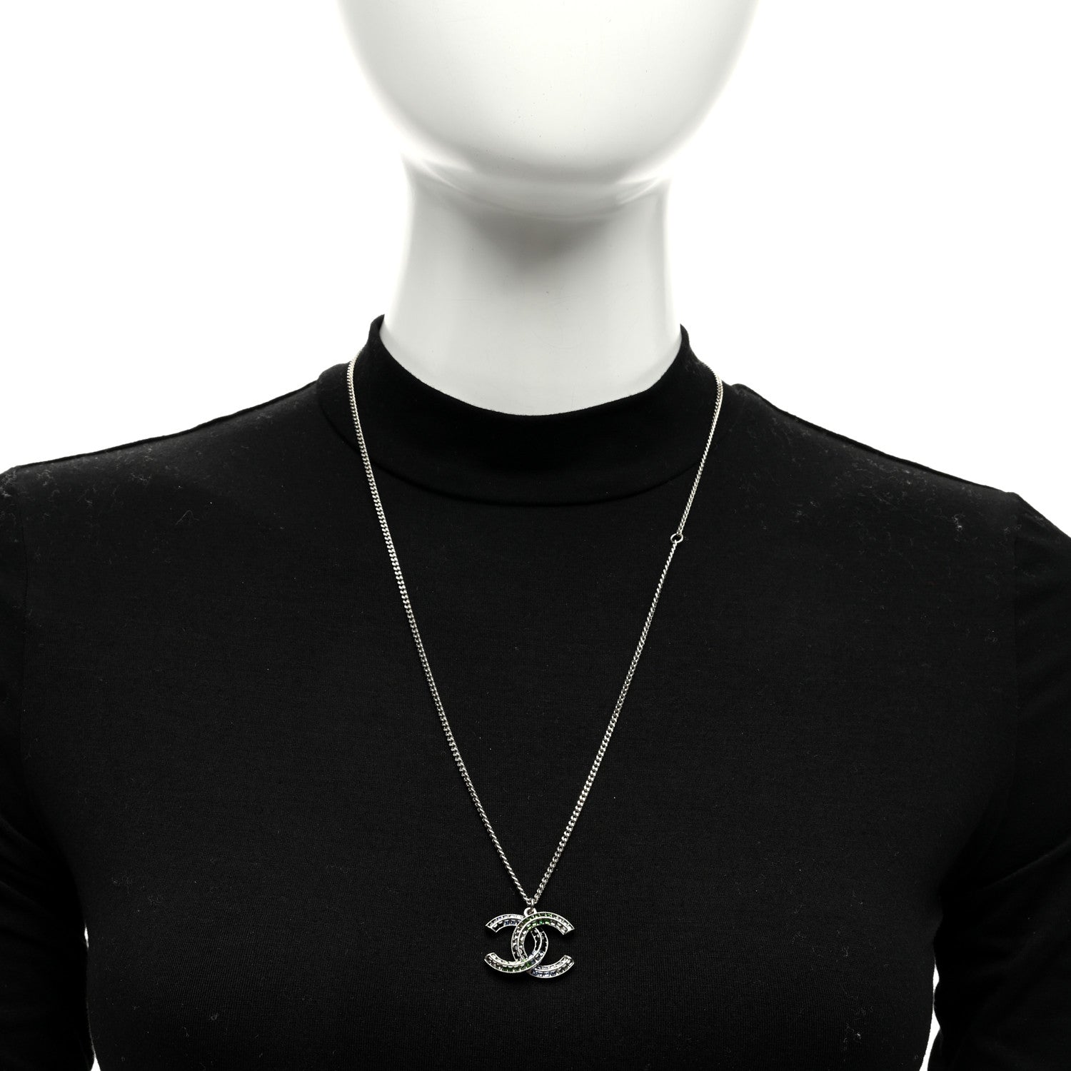 Chanel Baguette Crystal CC Necklace Blue 2 of 5